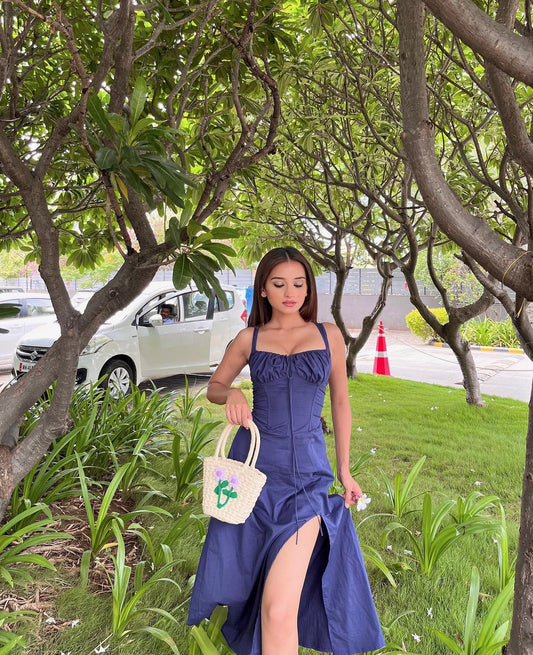 AAFROSE Royal blue bustier maxi dress