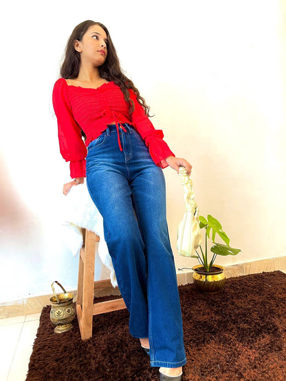 AAFROSE red smocking top