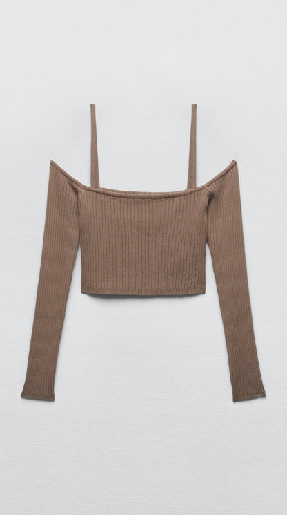 AAFROSE off shoulder rib knit top