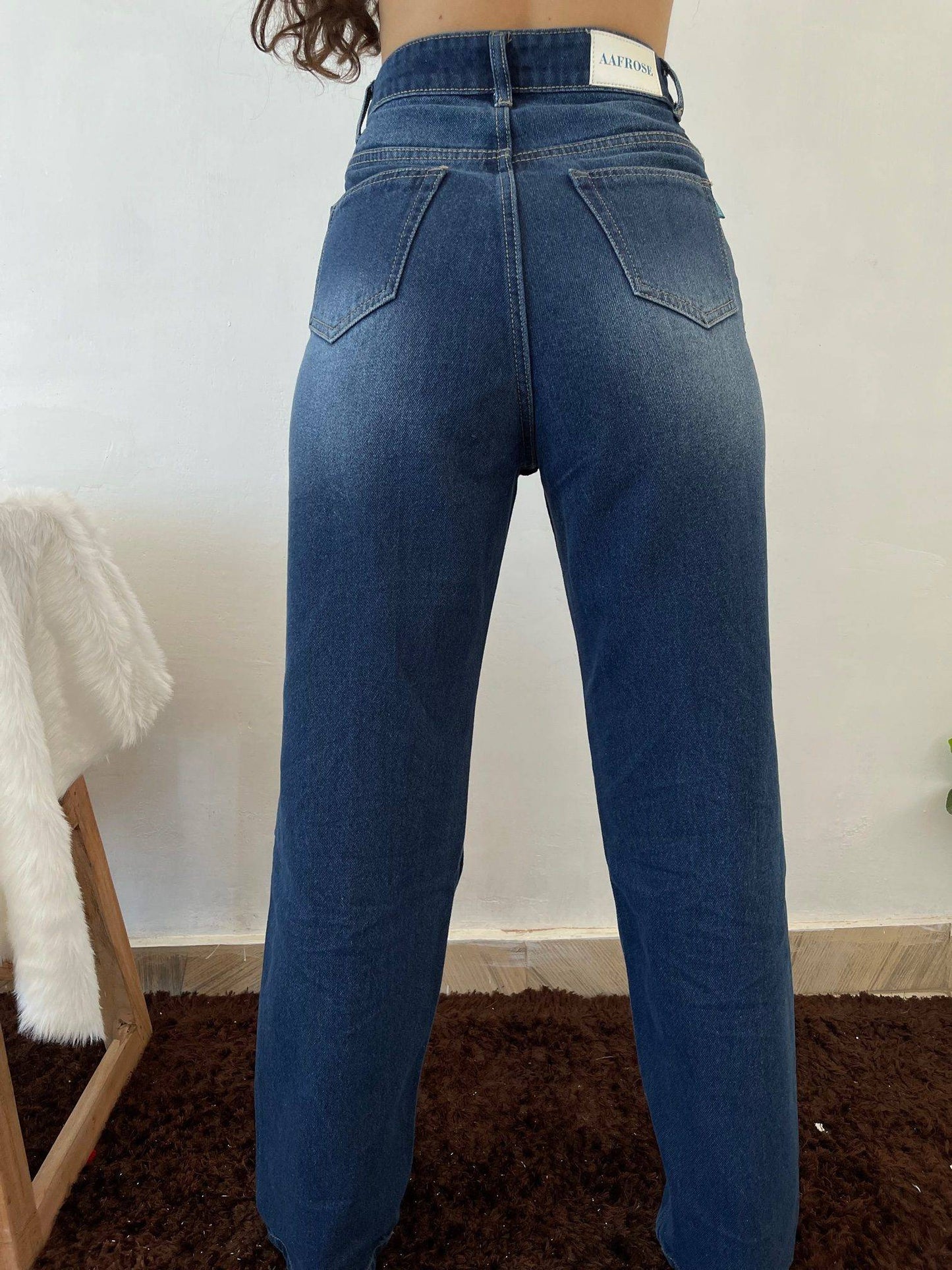 AAFROSE dark blue straight leg denim jeans