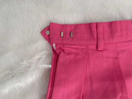 Aafrose A-Line Plaid Pleated Zipper Pink Mini Skirt