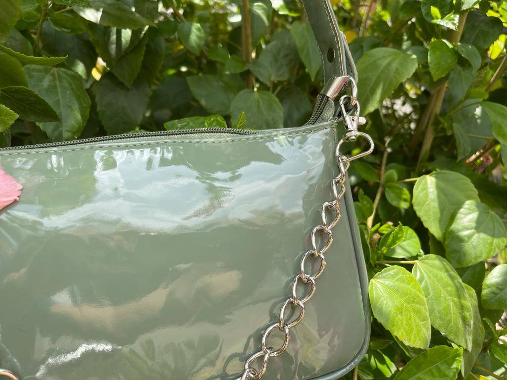 AAFROSE Chain Decore Baguette Bag - Turquoise Green
