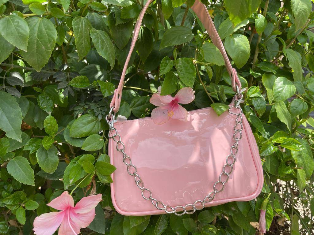 AAFROSE Chain Decore Baguette Bag - Barbie Pink