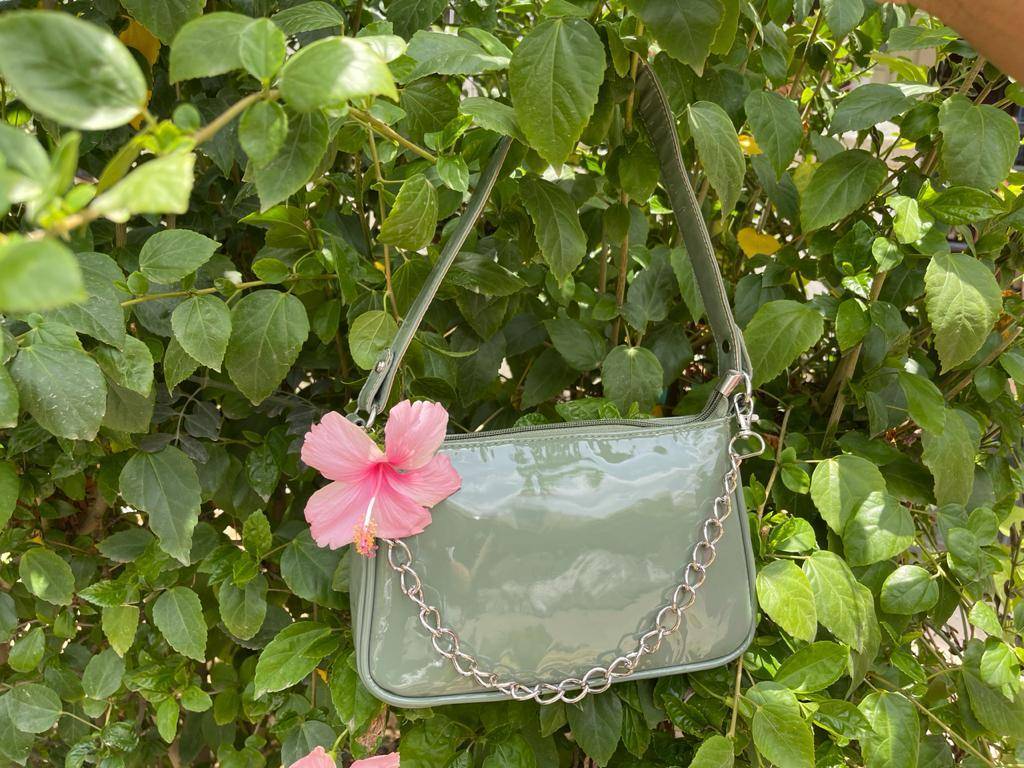 AAFROSE Chain Decore Baguette Bag - Turquoise Green