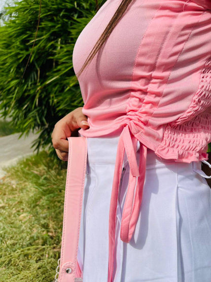 Aafrose Pink Side Drawstring Crop Top - Pink