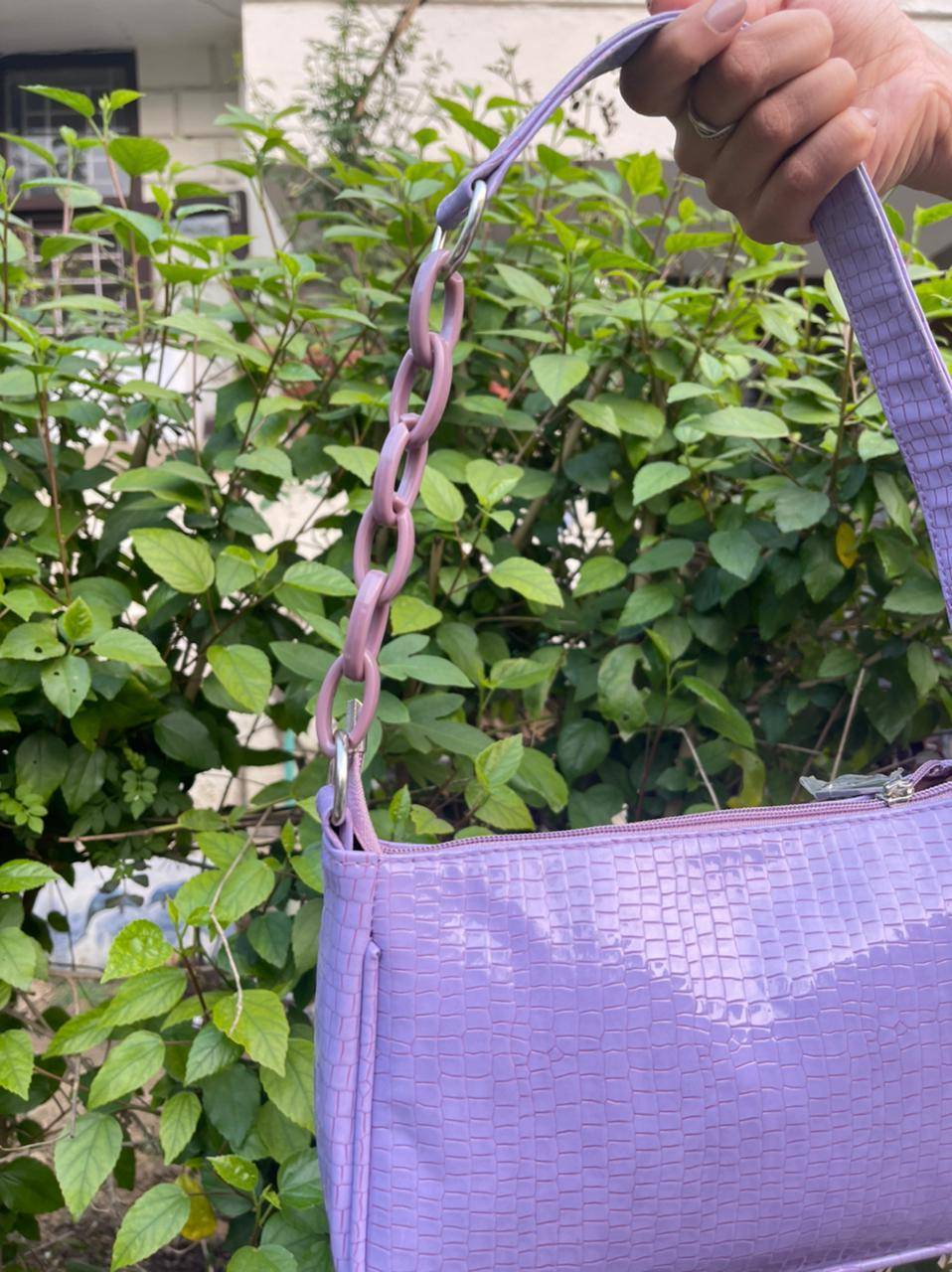 Aafrose lilac chain handle croc embossed baguette bag