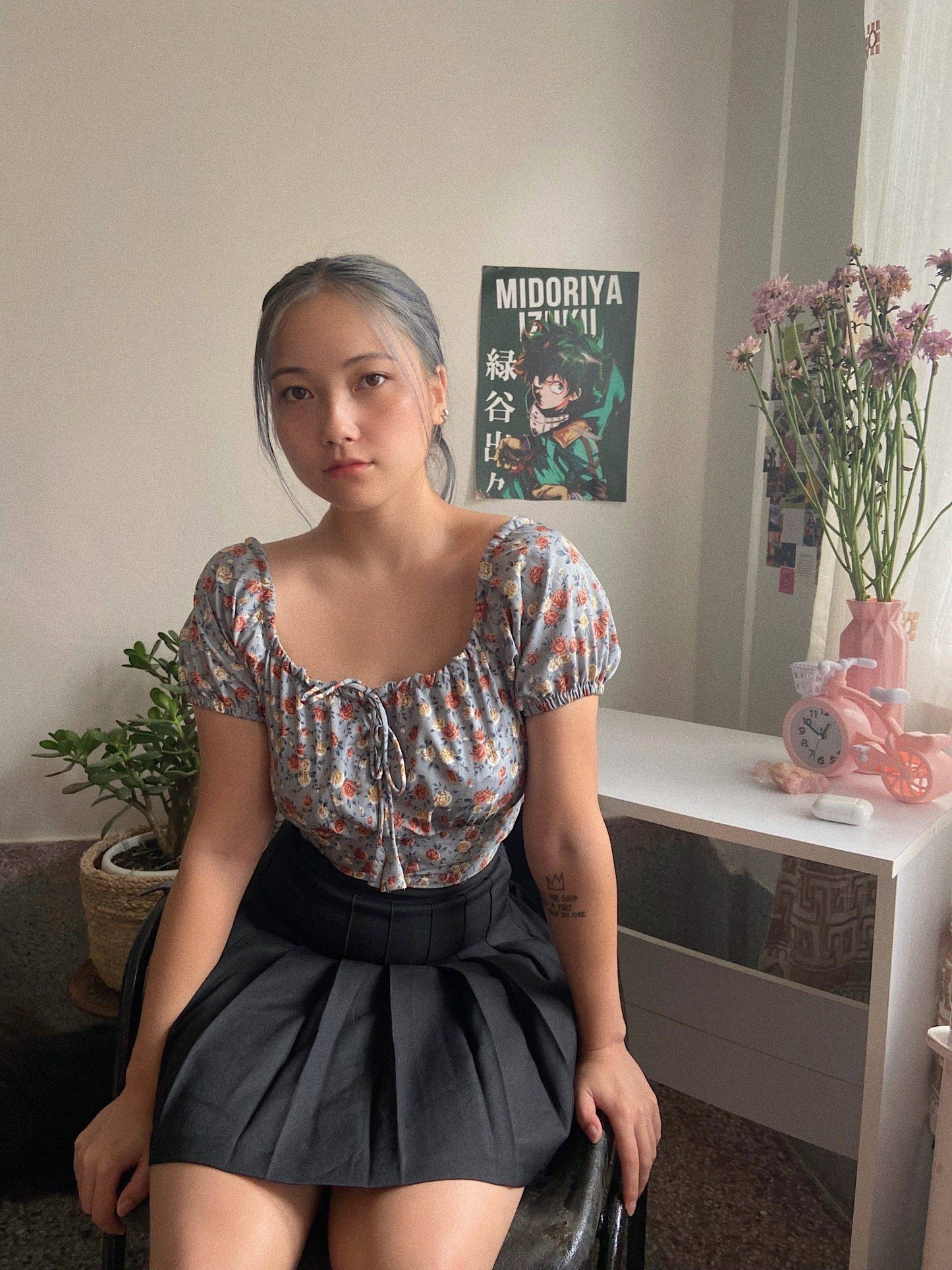 Aafrose Grey floral crop top