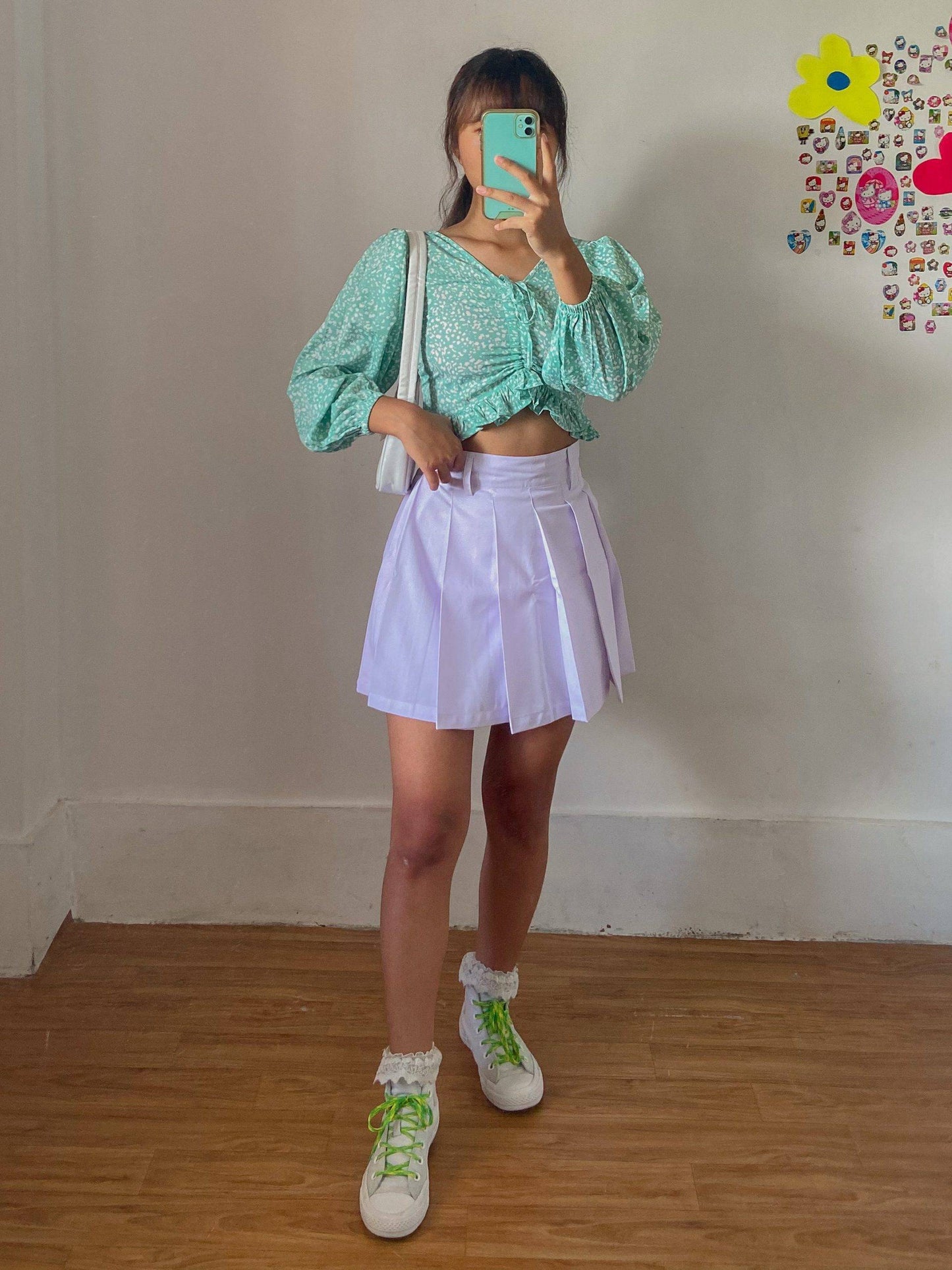 Aafrose Mint green Cheeta print crop top