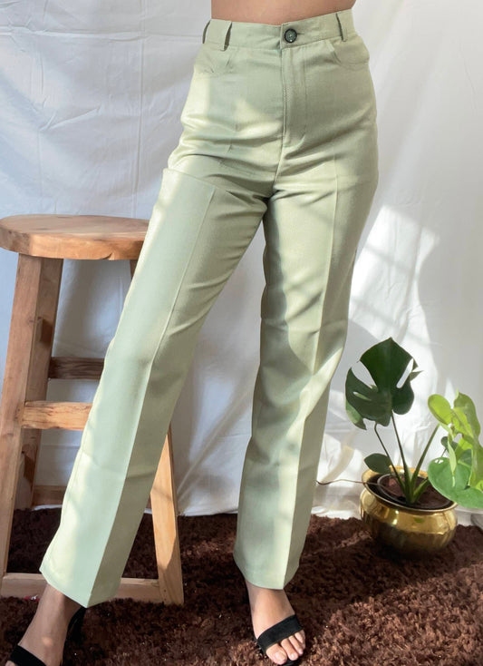 Aafrose high waist solid pastel green dotted straight leg pants