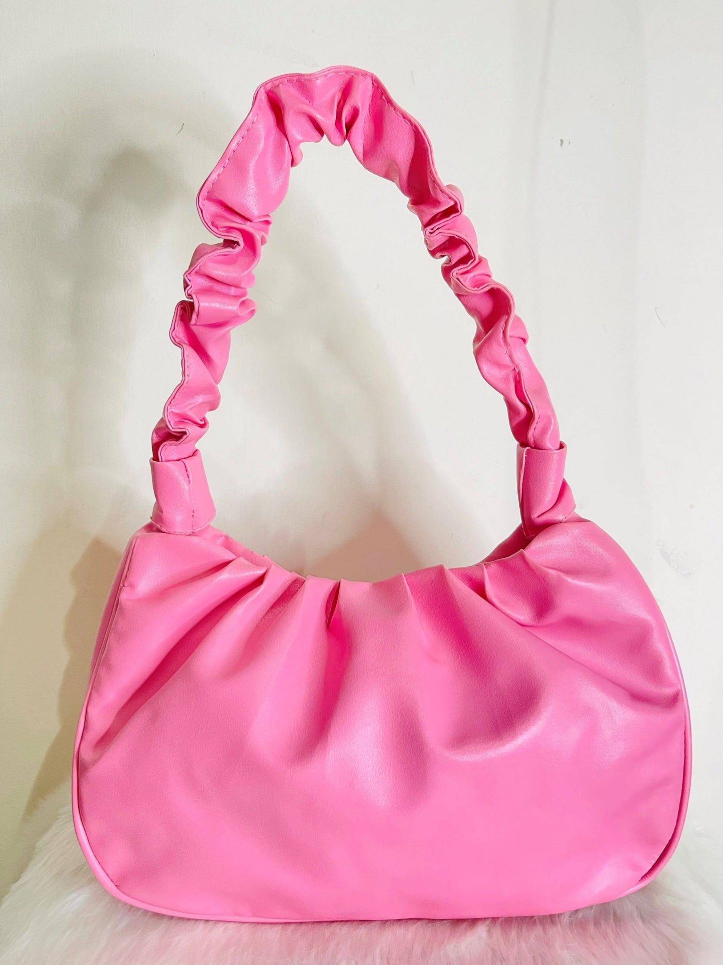 AAFROSE Pleated pink baguette bag