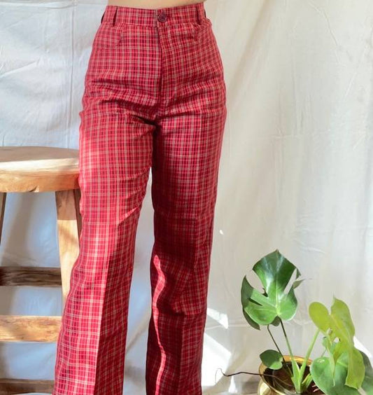 Aafrose plaid print high waist red check pants
