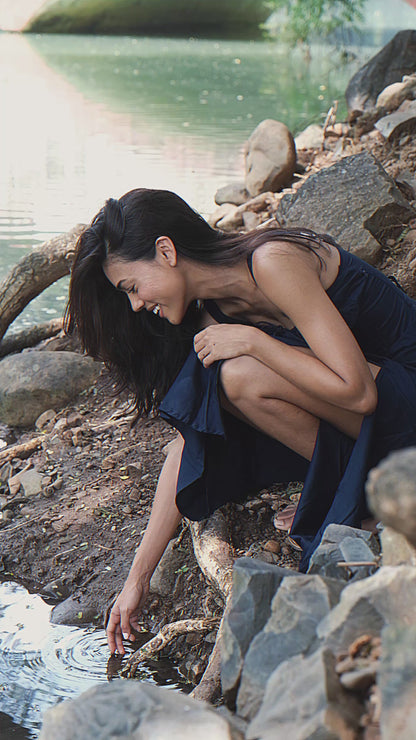 AAFROSE Royal blue bustier maxi dress