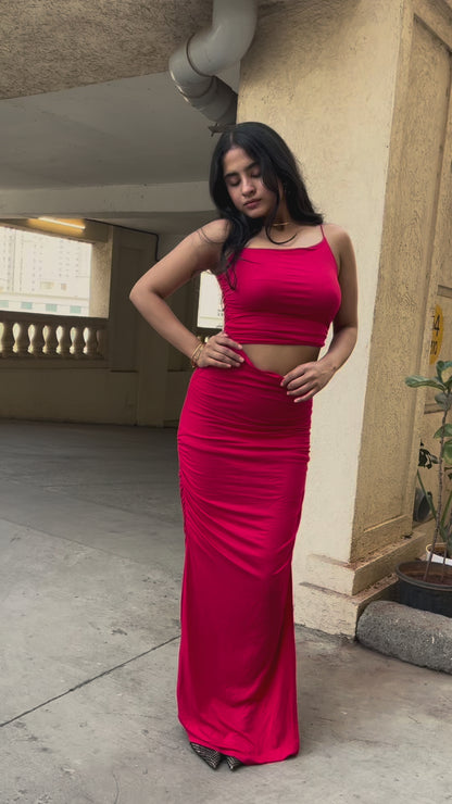 AAFROSE Red cutout side slip maxi dress