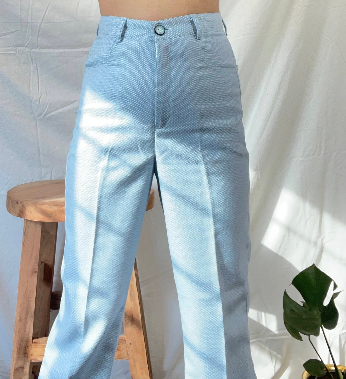 Aafrose high waist sky blue solid dotted straight leg pants
