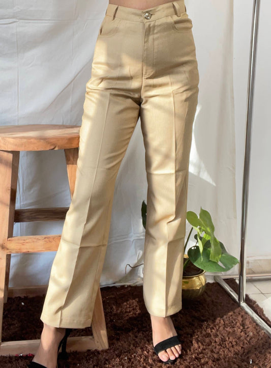 Aafrose high waist solid beige dotted straight leg pants